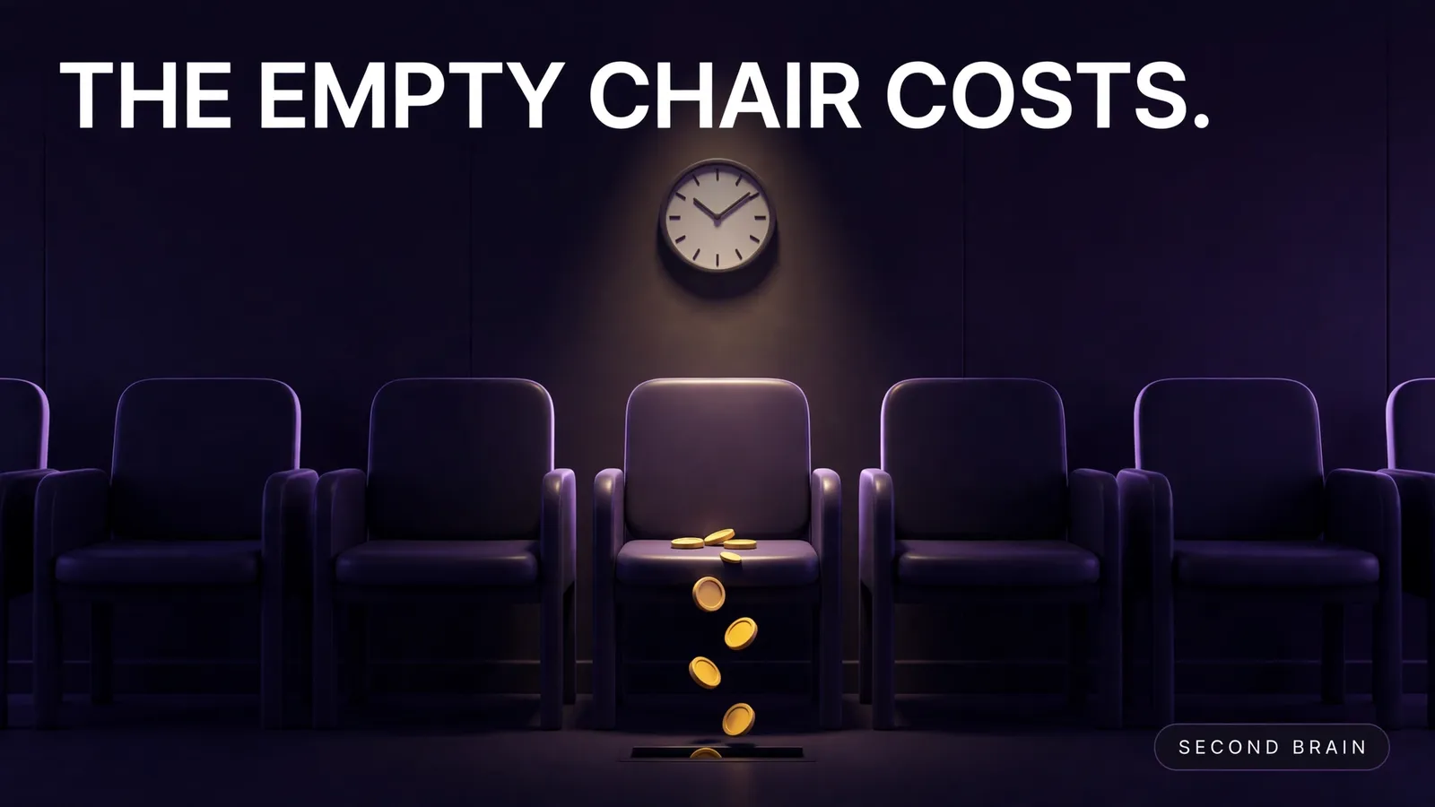 An empty chair in a clinic waiting room under a spotlight, showing what a no-show costs a clinic each year