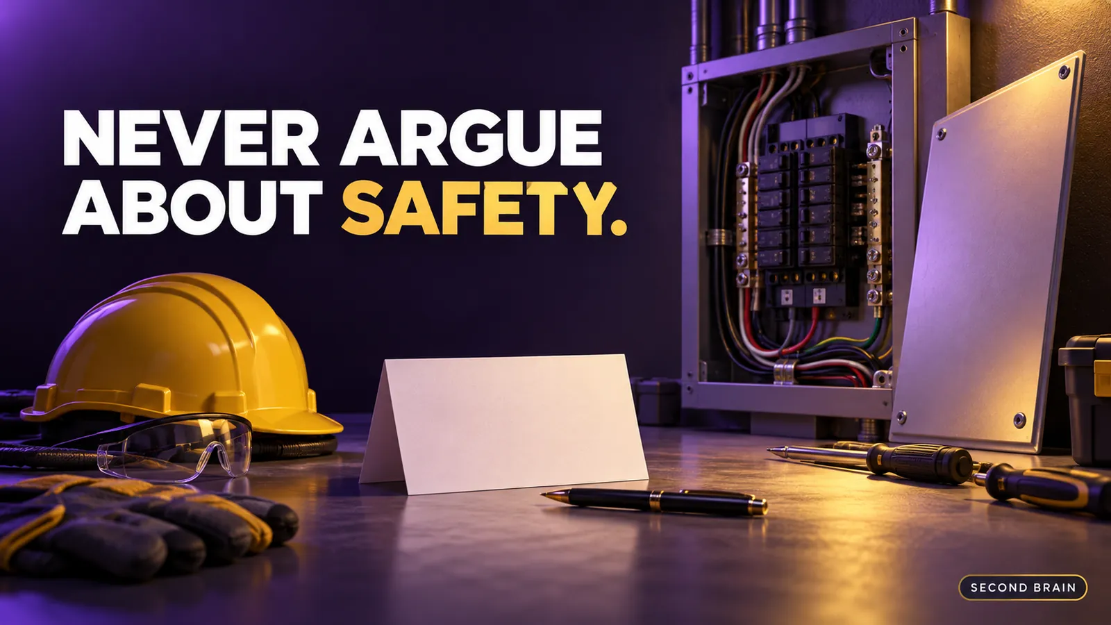 An electrician review reply about a safety concern written carefully at a workbench, showing how electrical companies respond in public