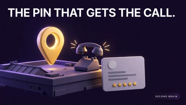 A map pin over a rooftop beside a ringing phone, showing a Google Business Profile setup that earns roofers the call