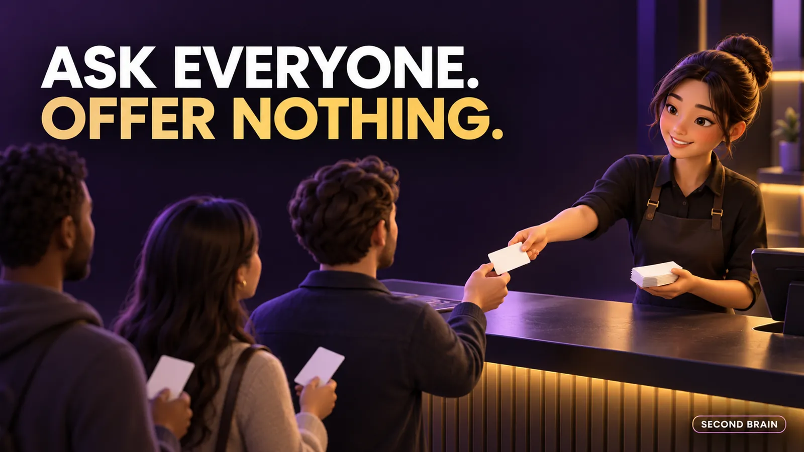 A simple review request handed to every customer at the counter, showing the honest way to ask within the platform rules
