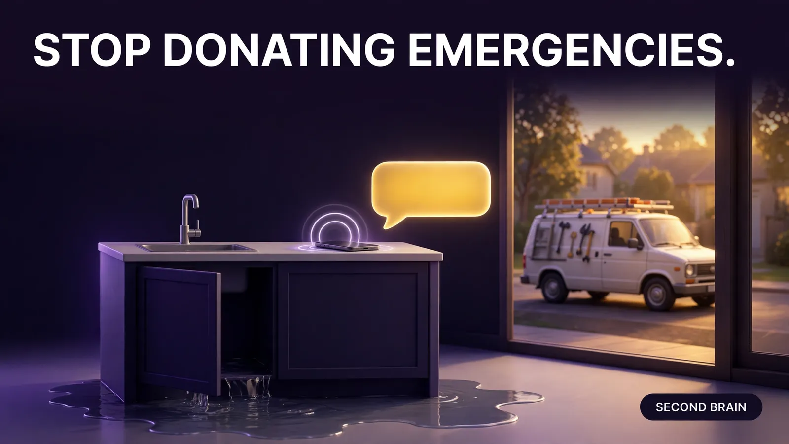 A plumbing emergency call missed while the crew is on a job, answered in seconds by a missed call text back