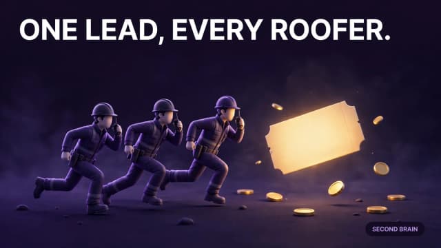 Several roofers racing to answer the same shared lead, showing the honest arithmetic of whether lead services are worth it