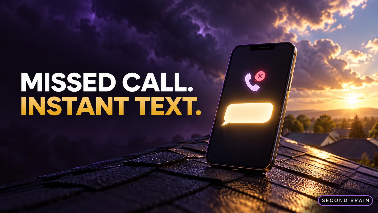 A missed call on a roofing company phone answered seconds later by a text message, showing the text back safety net