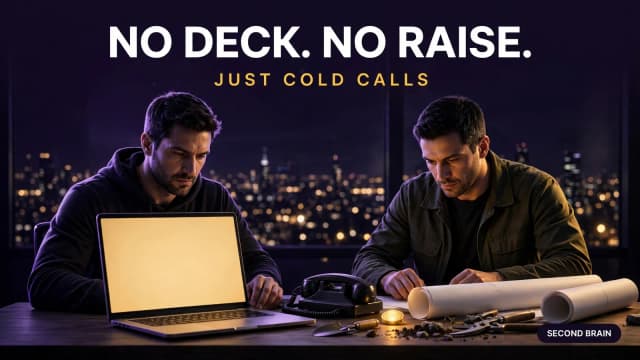 Two founders, one from the online world and one from brick-and-mortar, working late at one bench the night Second Brain started